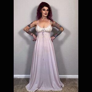 70s Lucie Ann Lilac Slip Dress Maxi Cottagecore Lingerie Nightgown Selkie 34